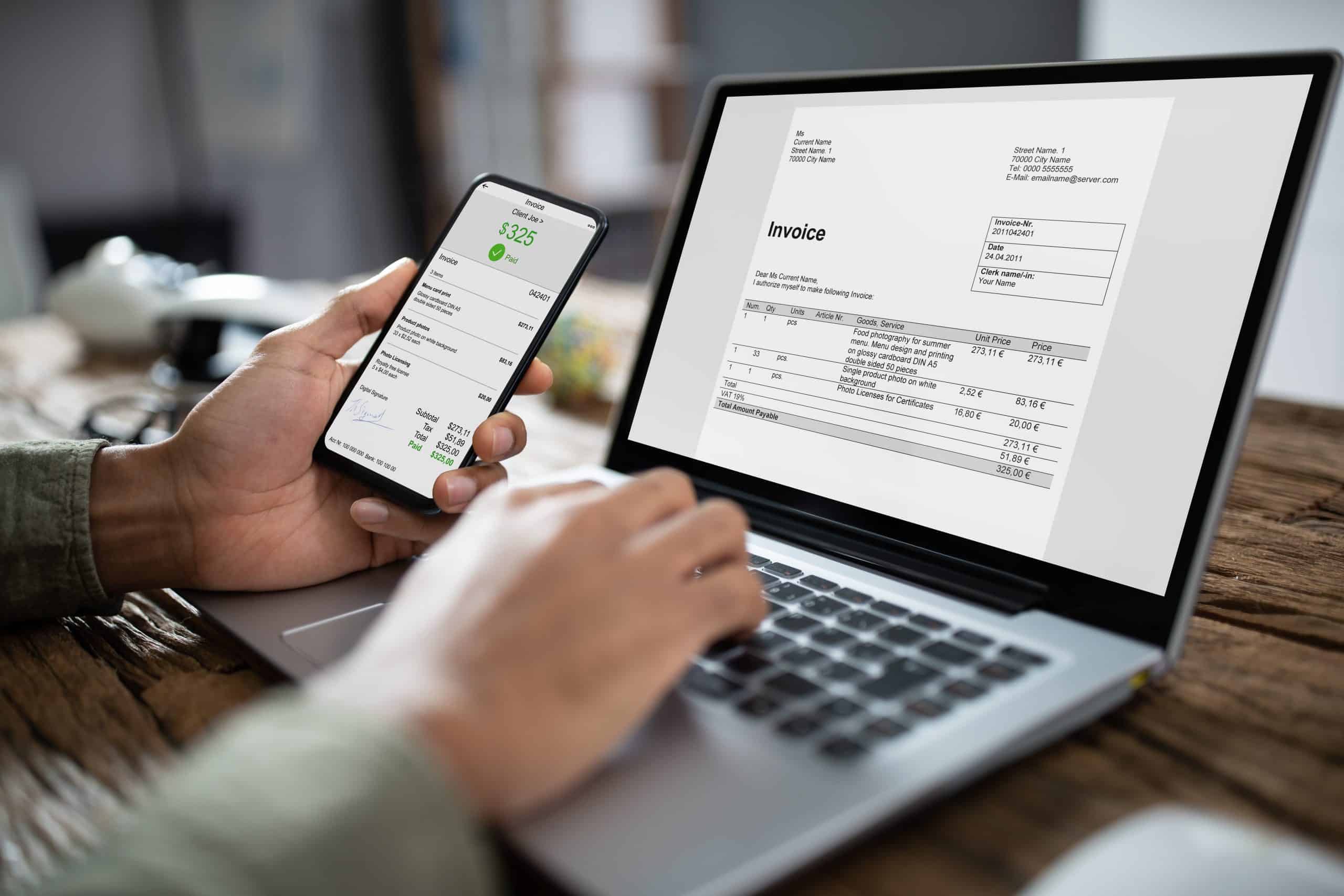 Finance Business Invoicing via phone and laptop