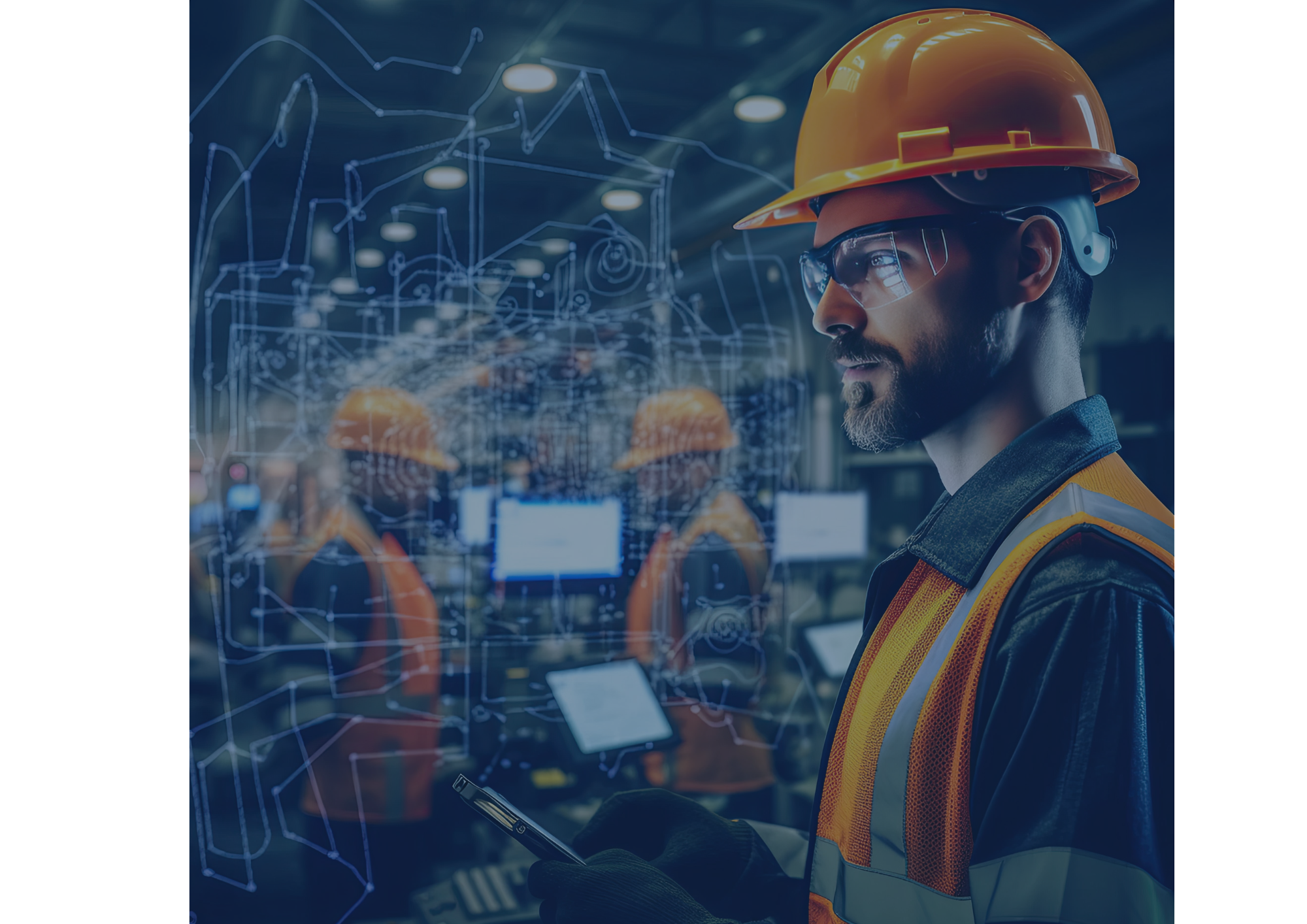 Man looking over automation in a factory setting